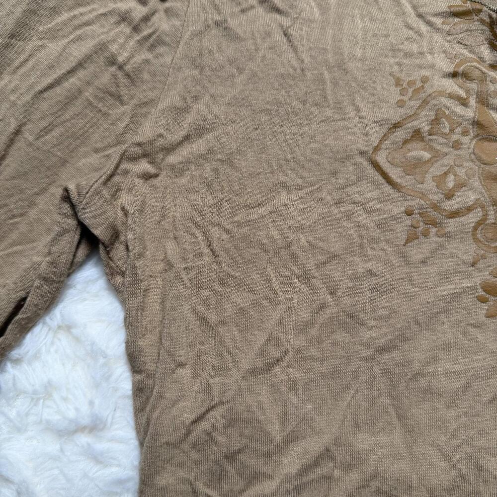 Y2K Viscose Fairycore Brown Graphic Bell Sleeve Top - Picture 7 of 8